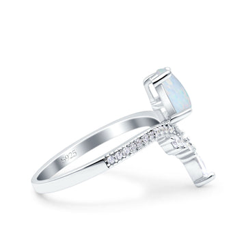 Art Deco Solitaire Accent Pear Wedding Bridal Ring Band Lab Created White Opal 925 Sterling Silver
